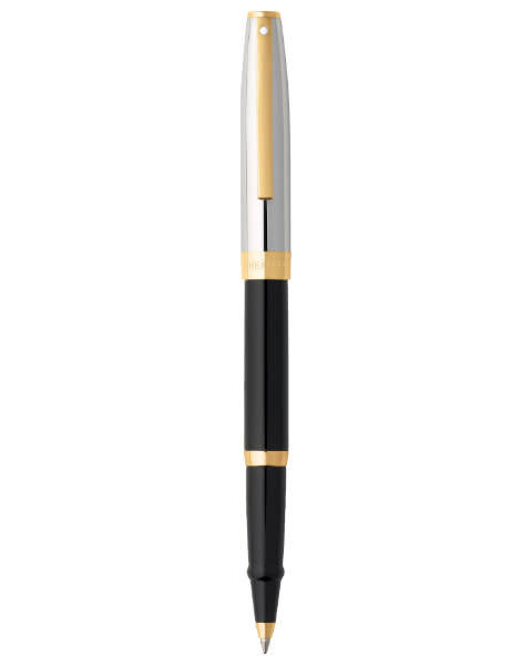 SHEAFFER SAGARIS ROLLERBALL PEN AND BALLPOINT PEN, BLACK AND SILVER BARREL WITH GOLD TRIM IN BOX