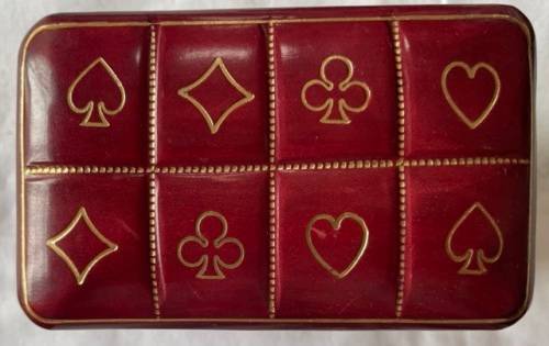 FINE GENUINE RED LEATHER DOUBLE PLAYER CARD HOLDER WITH GILT TRIM, MADE IN ITALY