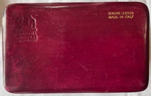 FINE GENUINE RED LEATHER DOUBLE PLAYER CARD HOLDER WITH GILT TRIM, MADE IN ITALY
