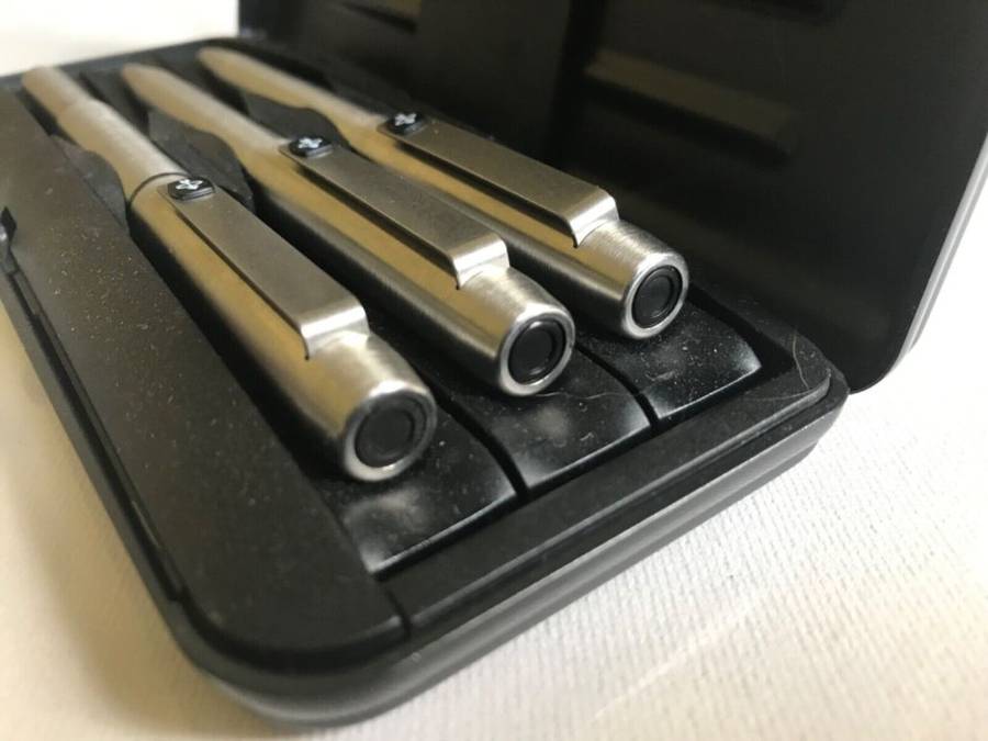 PARKER 25 VINTAGE BRUSHED STEEL FOUNTAIN PEN, BALLPOINT PEN & PENCIL TRIO SET IN BOX