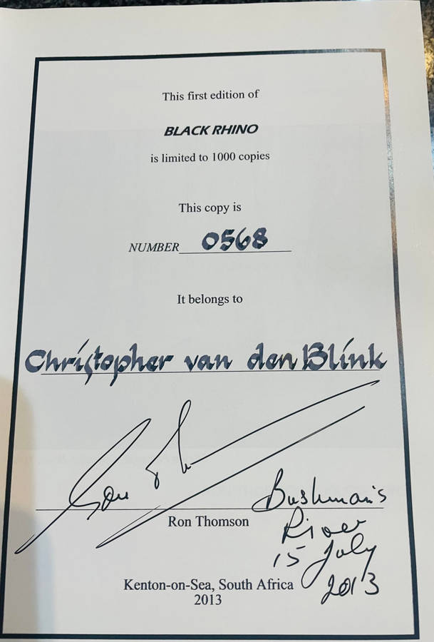 SIGNED AND NUMBERED! `BLACK RHINO` BY RON THOMSON FIRST EDITION