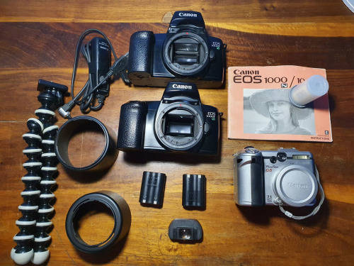 Various old cameras and accessories