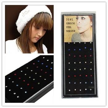 PACK OF 40 MULTI-COLORED CUBIC ZIRCONIA NOSE RINGS