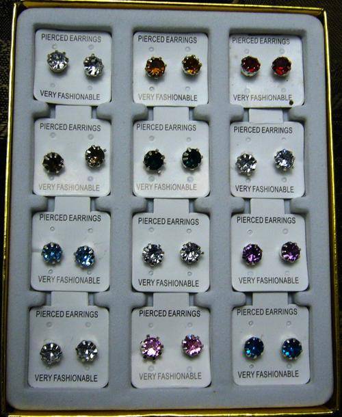 12 Pairs of Different Coloured Cubic Zirconia Earrings