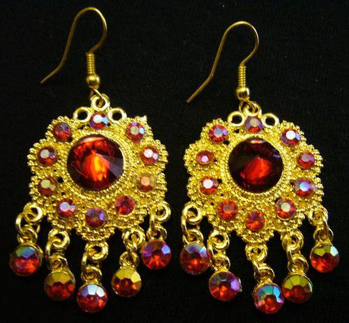 Gold Plated Earrings with Simulated Rubies