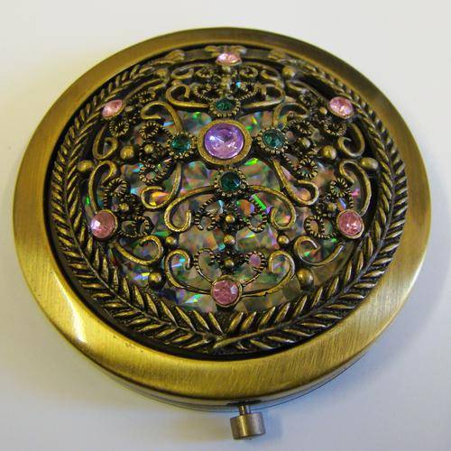 ANTIQUE STYLE DOUBLE COMPACT MIRROR CASE