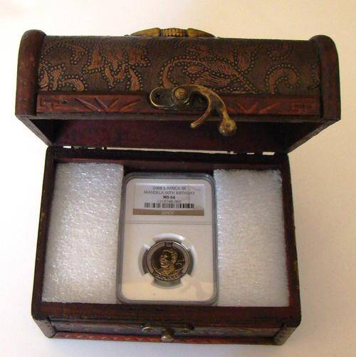 AU58 NGC GRADED MANDELA 90TH BIRTHDAY COIN IN WOODEN CHEST