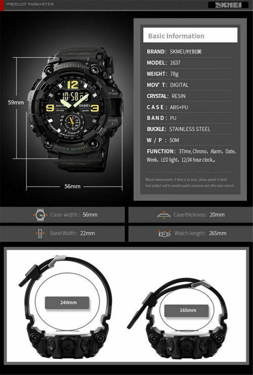 SKMEI 1637 Digital Men Watch Shockproof Wristwatch Fashion Sport Alarm Male Watches