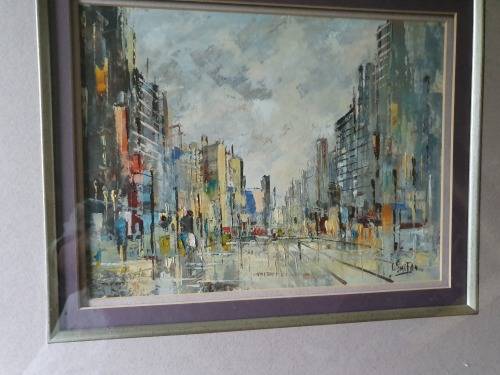 MAGNIFICENT BEAUTIFULLY FRAMED OIL/ACRYLIC CITY SCAPE BY ARTIST L SMIT 84