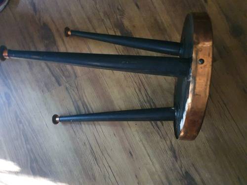 VINTAGE RETRO COPPER OR IN PLACES COPPER LOOK TRIPOD SIDE TABLE WITH KUDU DECOR