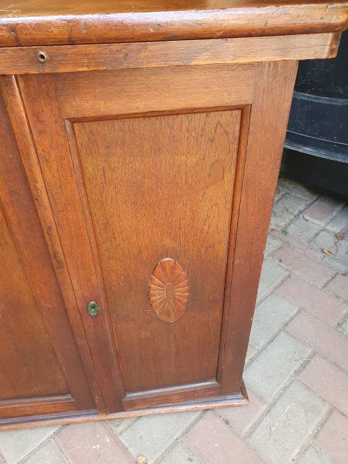 VINTAGE WOOD ETC SEWING CABINET WITH SOME FRONTAL RELIEF DETAIL