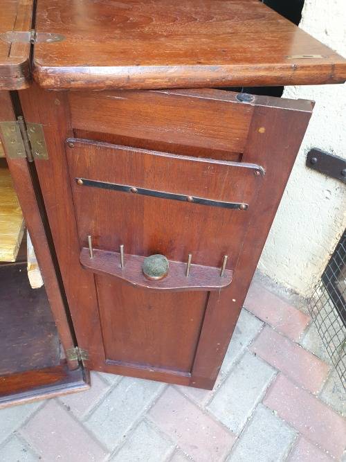 VINTAGE WOOD ETC SEWING CABINET WITH SOME FRONTAL RELIEF DETAIL