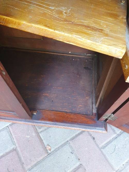VINTAGE WOOD ETC SEWING CABINET WITH SOME FRONTAL RELIEF DETAIL