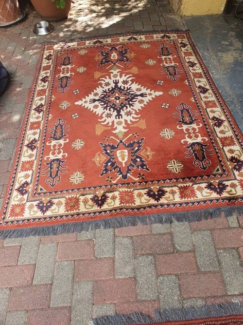 BEAUTIFUL HAND KNOTTED AFGHAN ORIENTAL KAZAK CARPET OR RUG IN EARTHY TONES GEOMETRIC FLORAL DESIGN