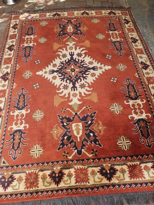 BEAUTIFUL HAND KNOTTED AFGHAN ORIENTAL KAZAK CARPET OR RUG IN EARTHY TONES GEOMETRIC FLORAL DESIGN