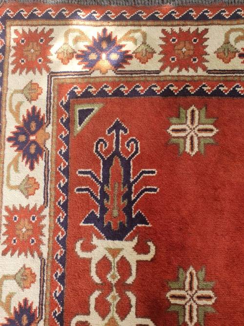 BEAUTIFUL HAND KNOTTED AFGHAN ORIENTAL KAZAK CARPET OR RUG IN EARTHY TONES GEOMETRIC FLORAL DESIGN