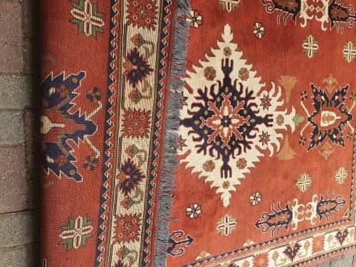BEAUTIFUL HAND KNOTTED AFGHAN ORIENTAL KAZAK CARPET OR RUG IN EARTHY TONES GEOMETRIC FLORAL DESIGN