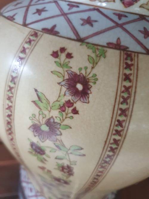 A PAIR OF LARGE ORIENTAL HAND PAINTED GINGER JAR LAMPS ON WOOD BASES FLORAL PLUS  DESIGN