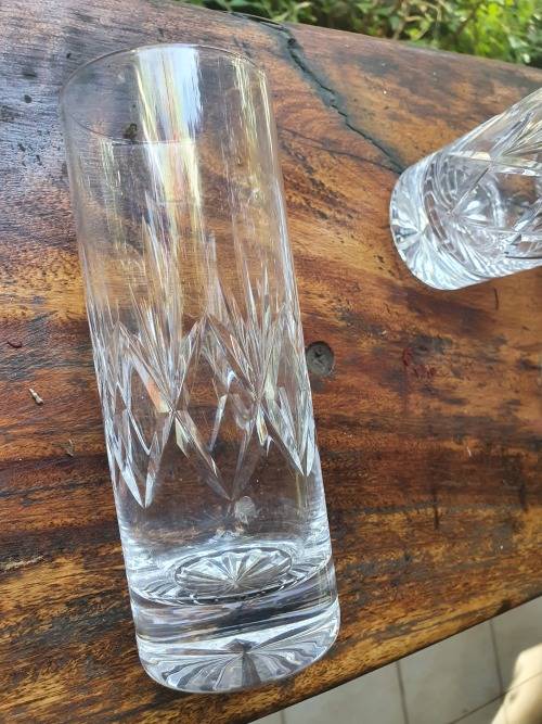 SET OF FOUR CUT DIAMOND FLASH CRYSTAL TUMBLER GLASSES