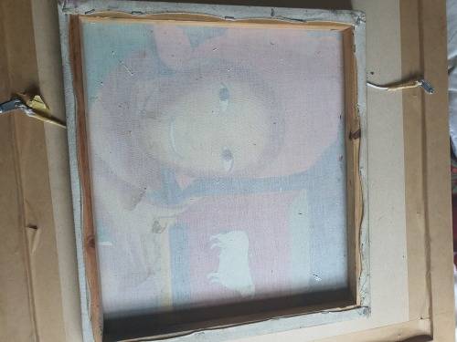 STUNNING VINTAGE SIGNED BLANCHARD `99 NAIVE AFRICAN WOMAN WITH BULL BRAND TIN CANVAS PAINTING