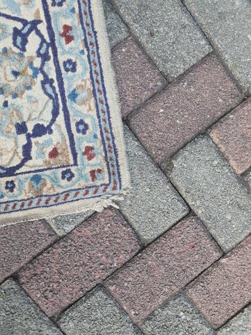 Nicely sized Persian Nain?, finely hand knotted  vintage cream, blue carpet rug,  charming even wear
