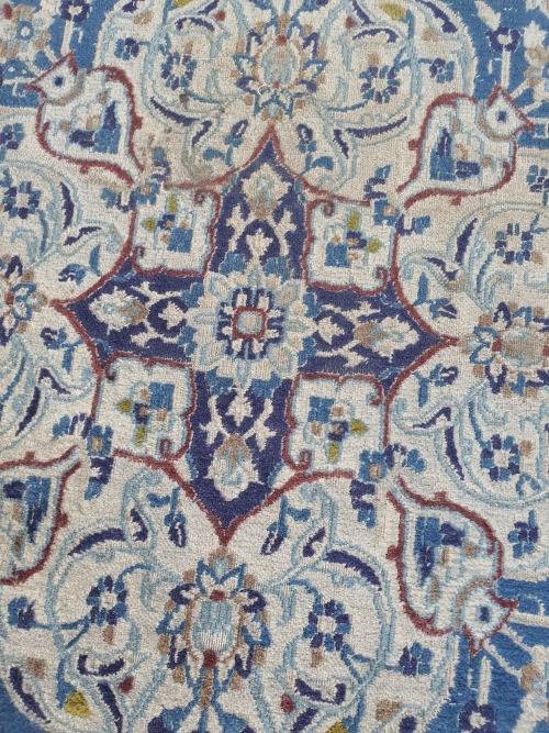 Nicely sized Persian Nain?, finely hand knotted  vintage cream, blue carpet rug,  charming even wear