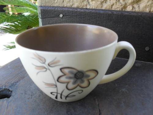 POOLE POTTERY CUP ONLY. ACTUALLY LOVELY PITY NO SAUCER! BROWNS & GREY BLUE FLORAL
