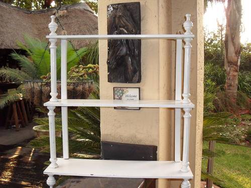 LOVELY VINTAGE WHITE PAINTED WALL HANGING SHELF 3 TIER PYRAMID,  A MUST VIEW