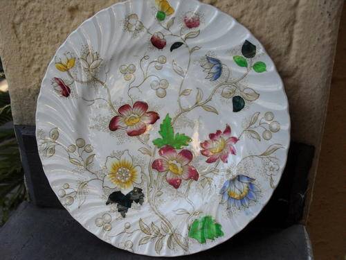 BURLEIGH WARE "DORCHESTER"  SIDE / CAKE PLATES BEAUTIFUL FLORAL  SOME HAND PAINTED SCALLOPED EDGE