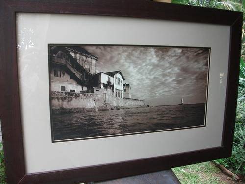WOW!!! BEAUTIFUL FRAMED PHOTO PRINT OF SEA , BOAT & HOUSE. NICE "ART" PIECE