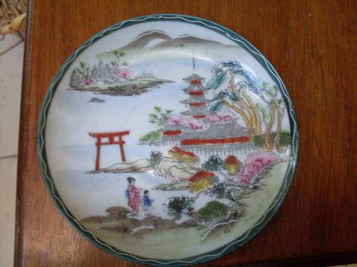 MARKED JAPANESE HAND PAINTED WITH ORIENTAL LAKE SCENE SAUCER