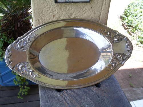OFFER KOTZE1 EXQUISITE ANTIQUE ART NOUVEAU WMF BREAD DISH WITH EMBOSSED ROSE & OTHER PATTERN