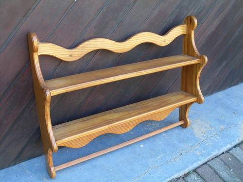 RATHER GORGEOUS SOLID PINE WOOD WALL PIECE, DOUBLE SHELF  WITH HANGING ROD. NICE!