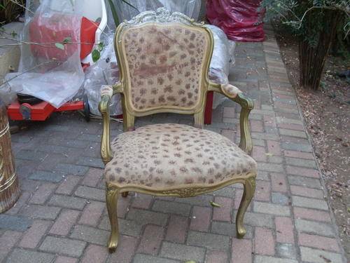 HUGE POTENTIAL!!! COULD BE FABULOUS LOUIS XV STYLE ARM CHAIR. SOME FLORAL + OTHER DETAIL