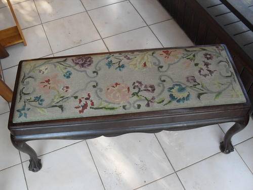 THIS BEAUTIFUL DARK IMBUIA BALL AND CLAW  TAPESTRY GRAND PIANO? STOOL HAS THE MAGIC WOW!!!!!FACTOR.