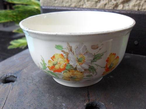 VINTAGE ALFRED MEAKIN CREAM, FLORAL AND GILT SUGAR OR SLOT BOWL