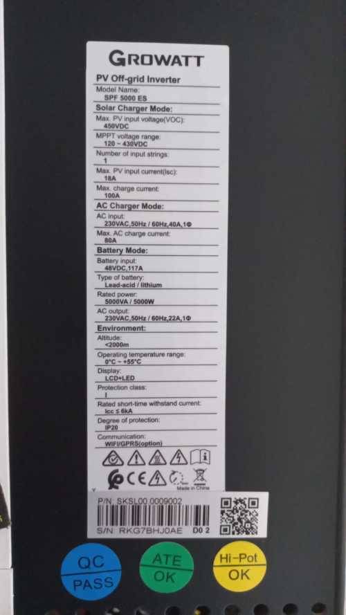 GROWATT 5KW INVERTER 48V SPF5000ES (INCL PARALLEL CARD + WIFI)