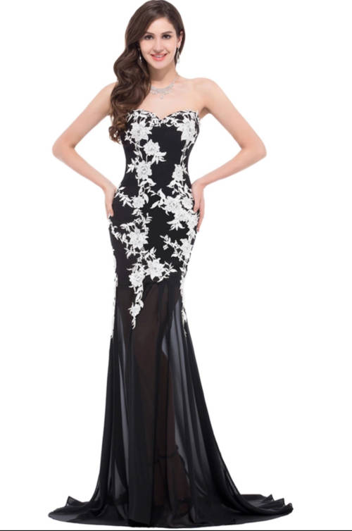 Black/White Lace Evening Dress