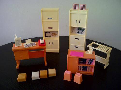vintage sindy desk and cupboards with accessories