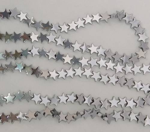 1 Strand Synthetic Hematite Silver Plated Stars. 8mm x 2-3mm thick, hole 1mm. Approx 30 Beads