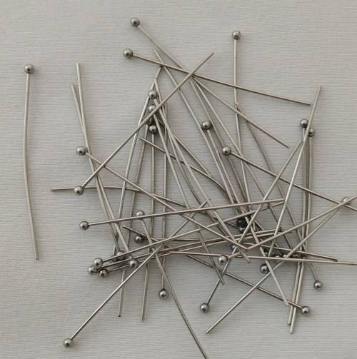 20 x 304 Stainless Steel Ball Headpins, 40mm x 0.7mm