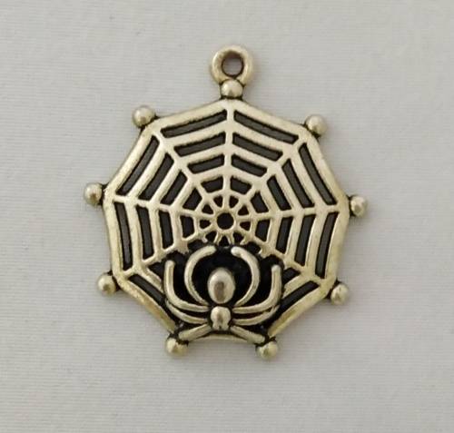 2 x Spider Web Pendants, Antique Silver, 30mm x 27mm, hole 2mm