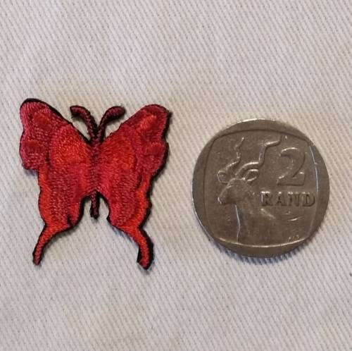2 x Butterfly Iron On Patches, Red 24mm x 27mm