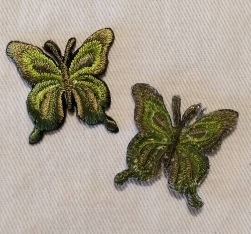 2 x Butterfly Iron On Patches, Green 24mm x 27mm