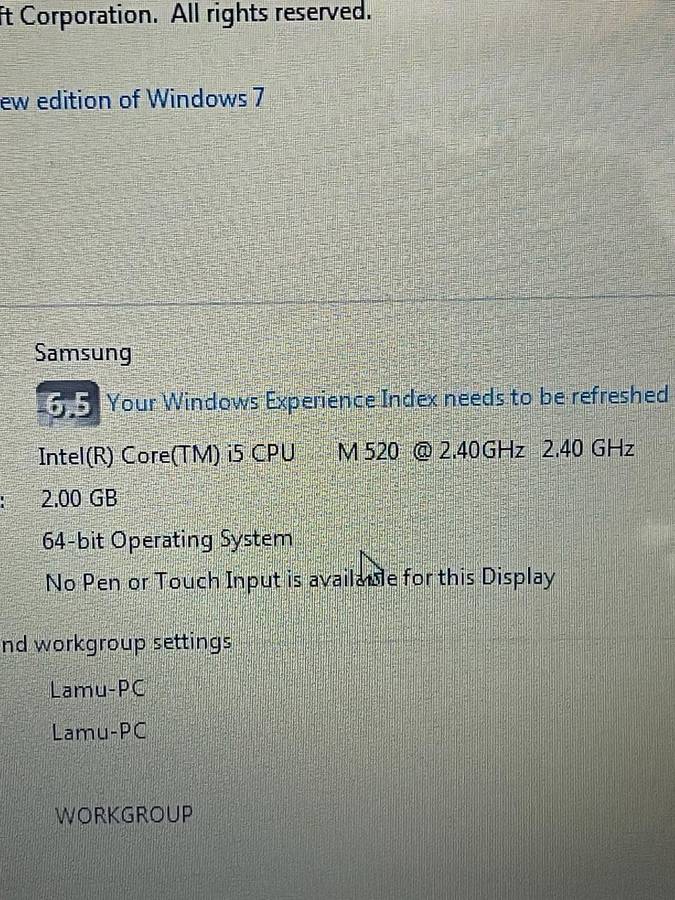 SAMSUNG NP-Q530 MOTHERBOARD  (Intel Core i5-M520 CPU @ 2.40GHz)