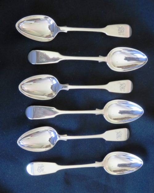 SET OF SIX VICTORIAN SILVER DESERT SPOONS - LONDON 1853