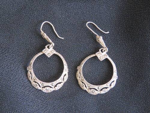 SILVER MARCASITE HOOP EARRINGS