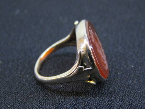 VICTORIAN LARGE SILVER CORNELIAN INTAGLIO SEAL RING