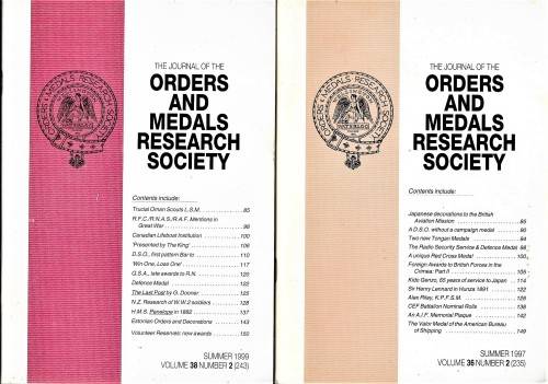 ORDERS AND MEDALS RESEARCH SOCIETY JOURNALS  X 36