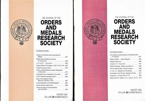 ORDERS AND MEDALS RESEARCH SOCIETY JOURNALS  X 36